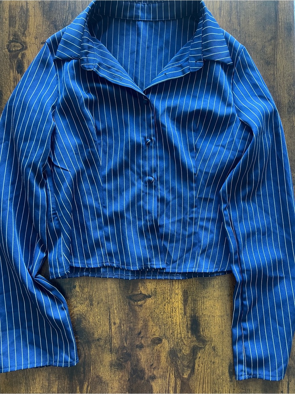 Blue Pinstripe Button-Front Women's Shirt